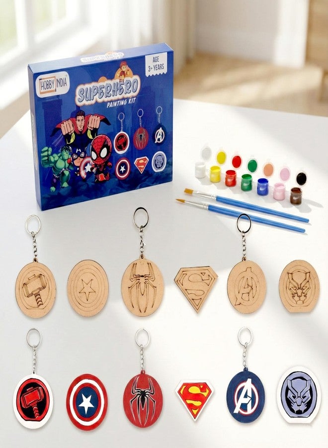 HOBBY INDIA DIY Keychain Fridge Magnet Painting Kit for Kids & Adult | Creative Art & Craft Set Gift for Girls & Boys | Cute Resin Activity Key Chain Making | Fun Birthday & Home Decor (Super Hero) - Image 1